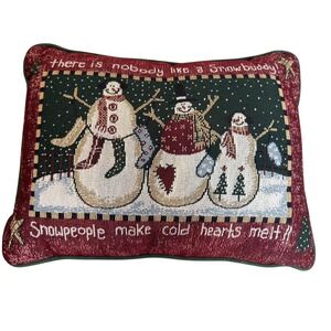 Snowmen Christmas Tapestry Pillow Embroidered Holiday Decor Throw